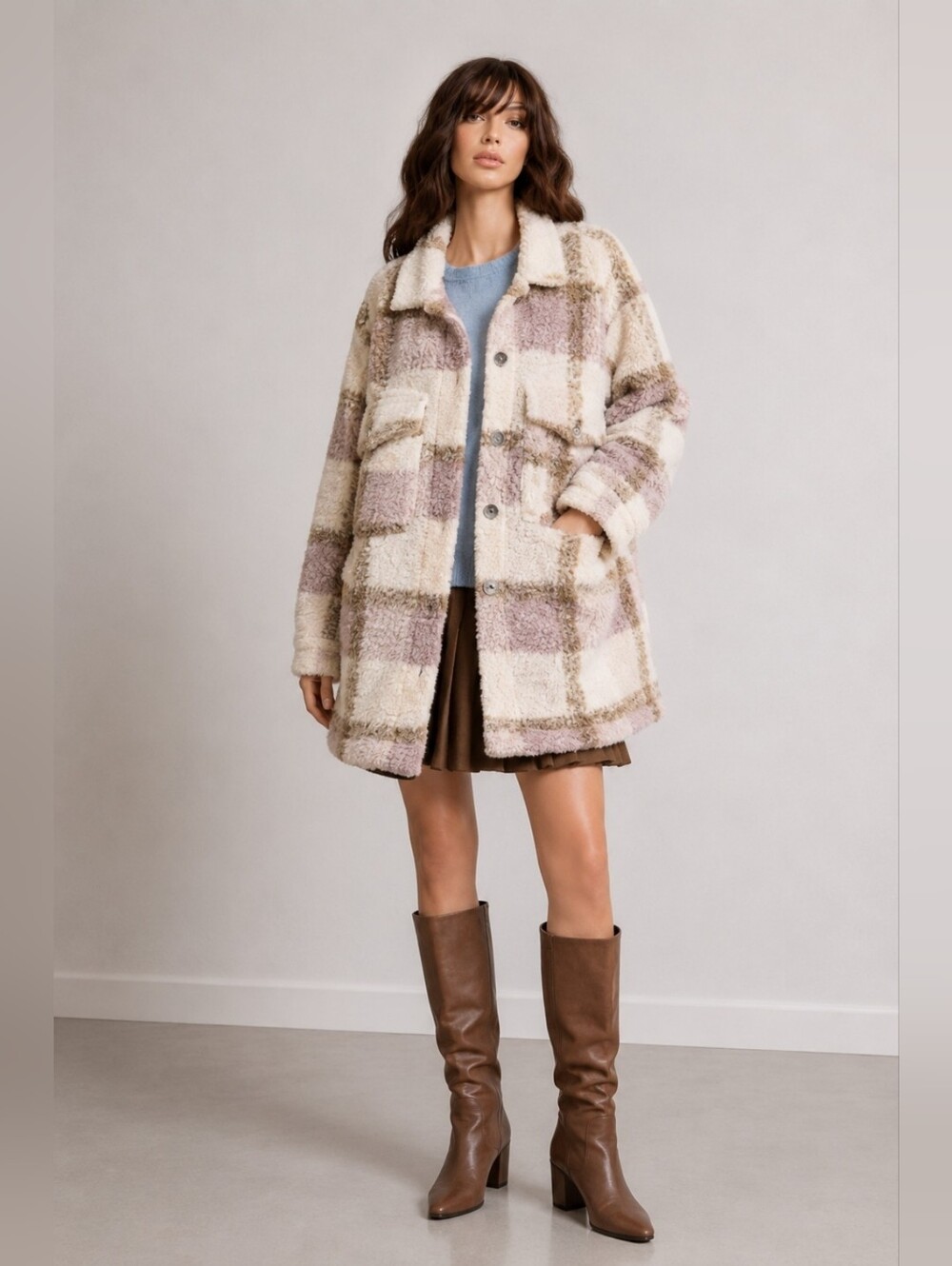 Fashion Nova pink plaid sherpa jacket Women’s size xs